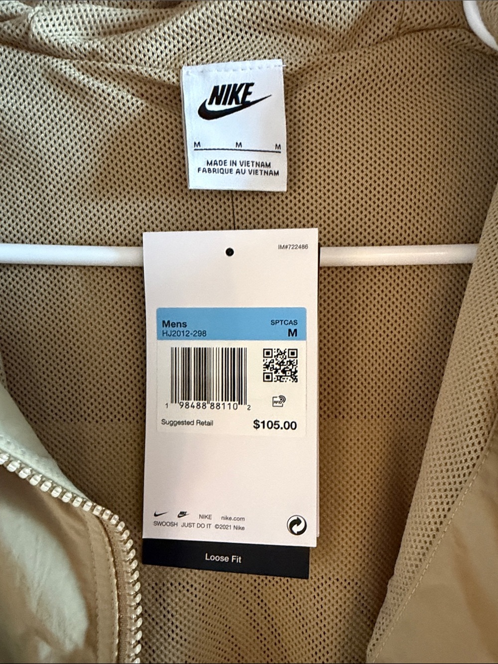 Nike Men's Beige Hooded Windbreaker with Contrast Piping - Picture 2 of 7